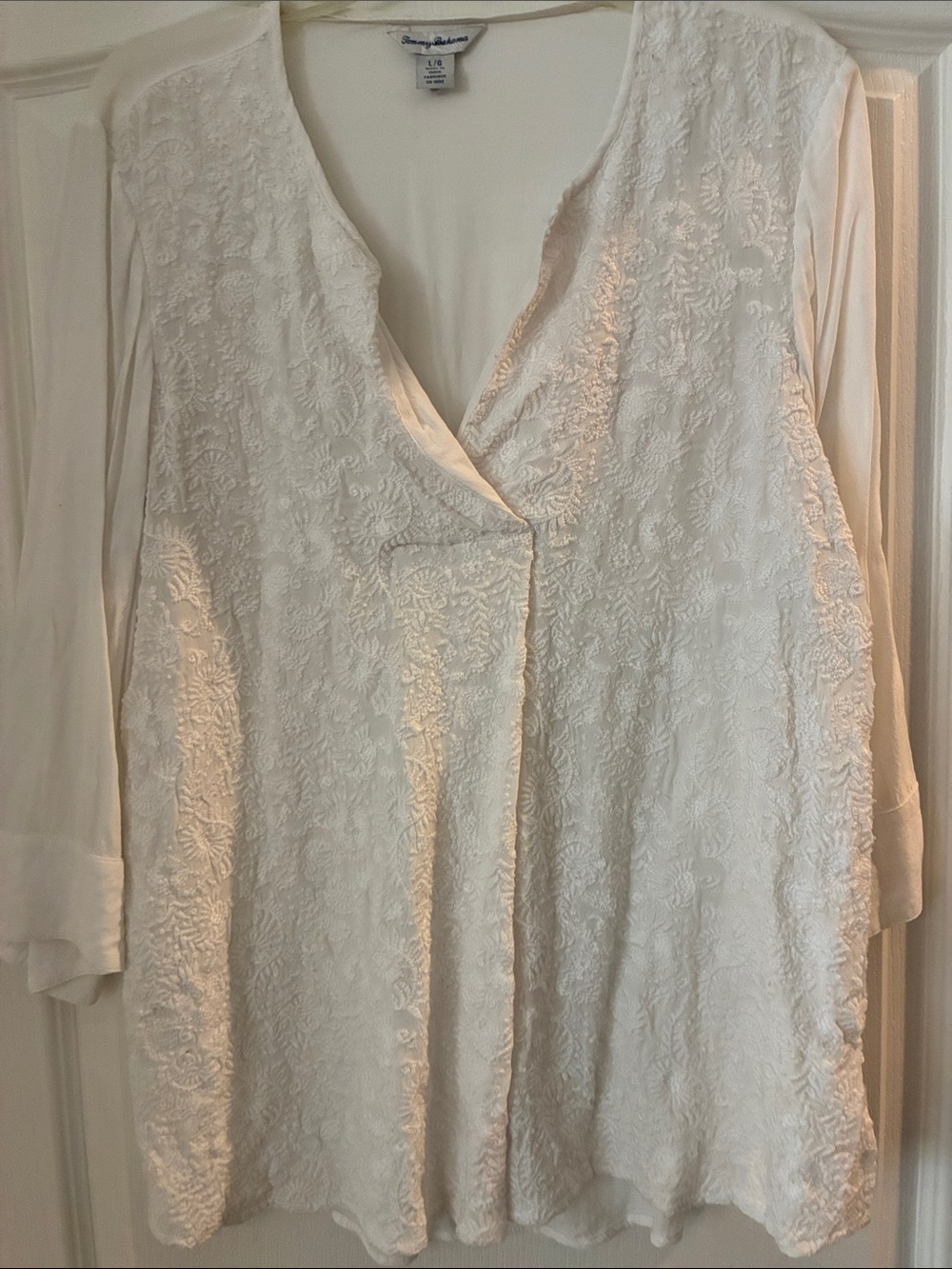 Tommy Bahama Ivory Embroidered V-Neck Tunic
